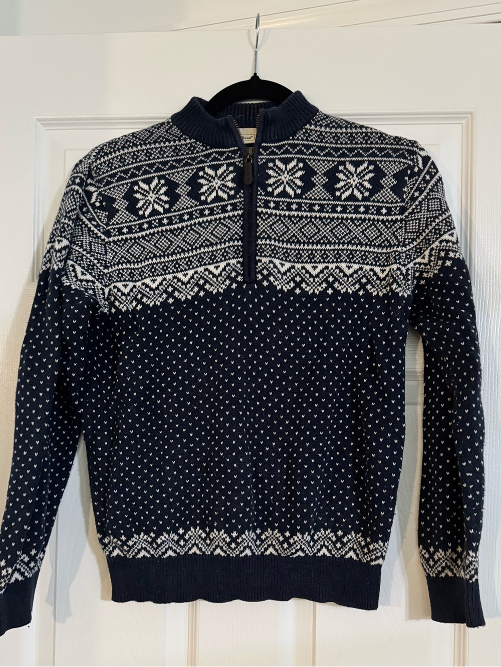 L.L. Bean vintage Navy and White Fair Isle Half-Zip Sweater medium